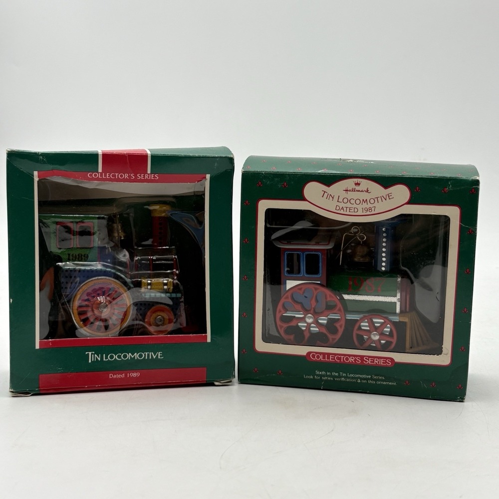 Hallmark‎ Collector's  Series Tin Locomotive Christmas Ornaments 1987 and 1989